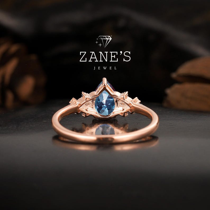 14K Rose Gold Alexandrite Ring,pear Cut Color-changing Alexandrite ...