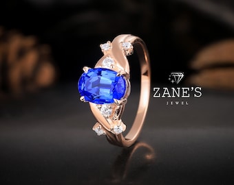サファイアの婚約指輪（彼女用）、ヴィンテージオーバルカットのブルー
