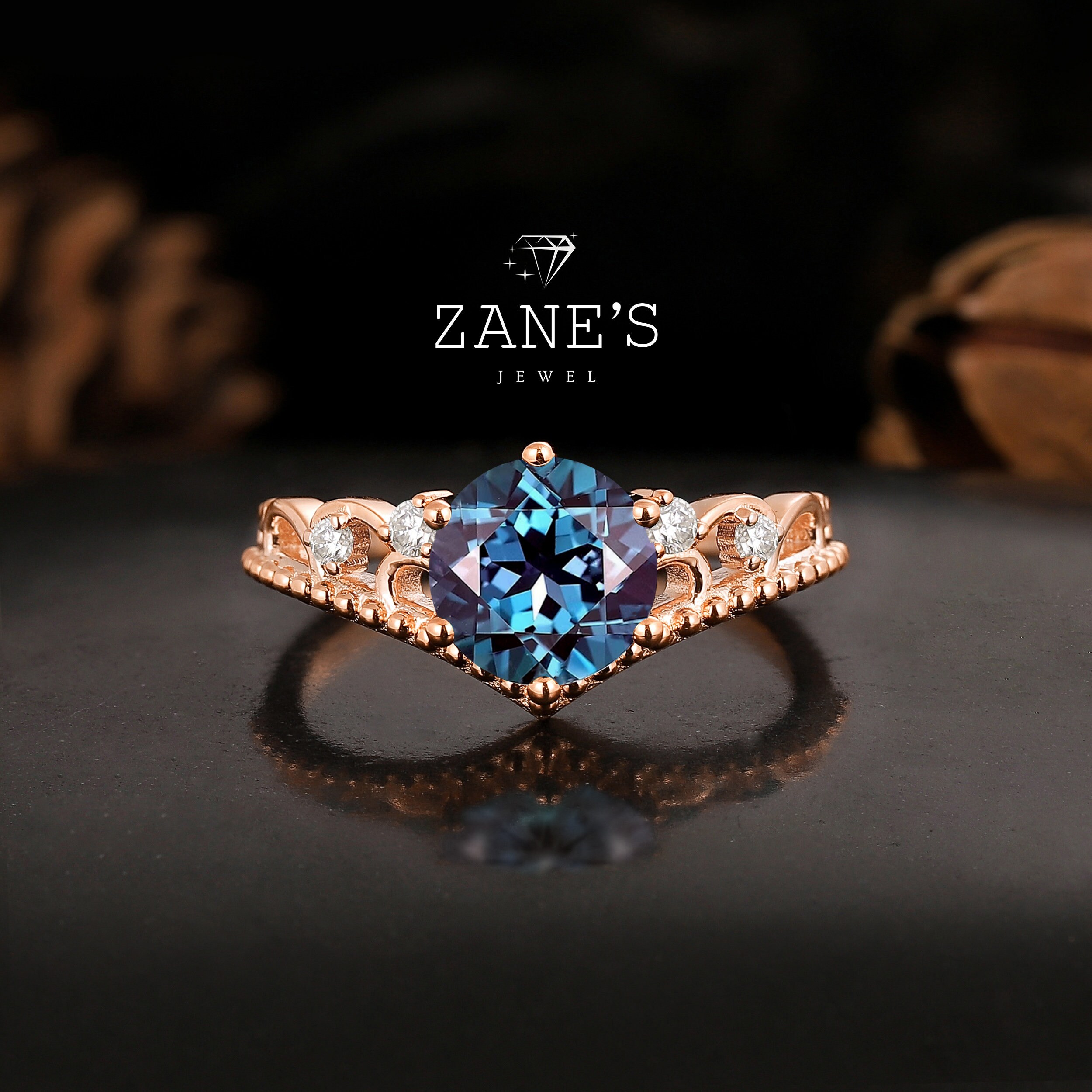 1.0ct Alexandrite Gemstone Ring, Engagement Ring,Diamonds Ring,14K Rose Gold Engagement Ring,Promise Ring Anniversary Gift,Color-Changing