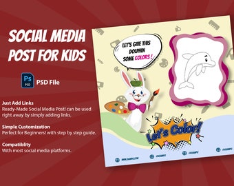 Social Media Post Template For Kids Page - Coloring or Drawing Exercise Design - PSD File