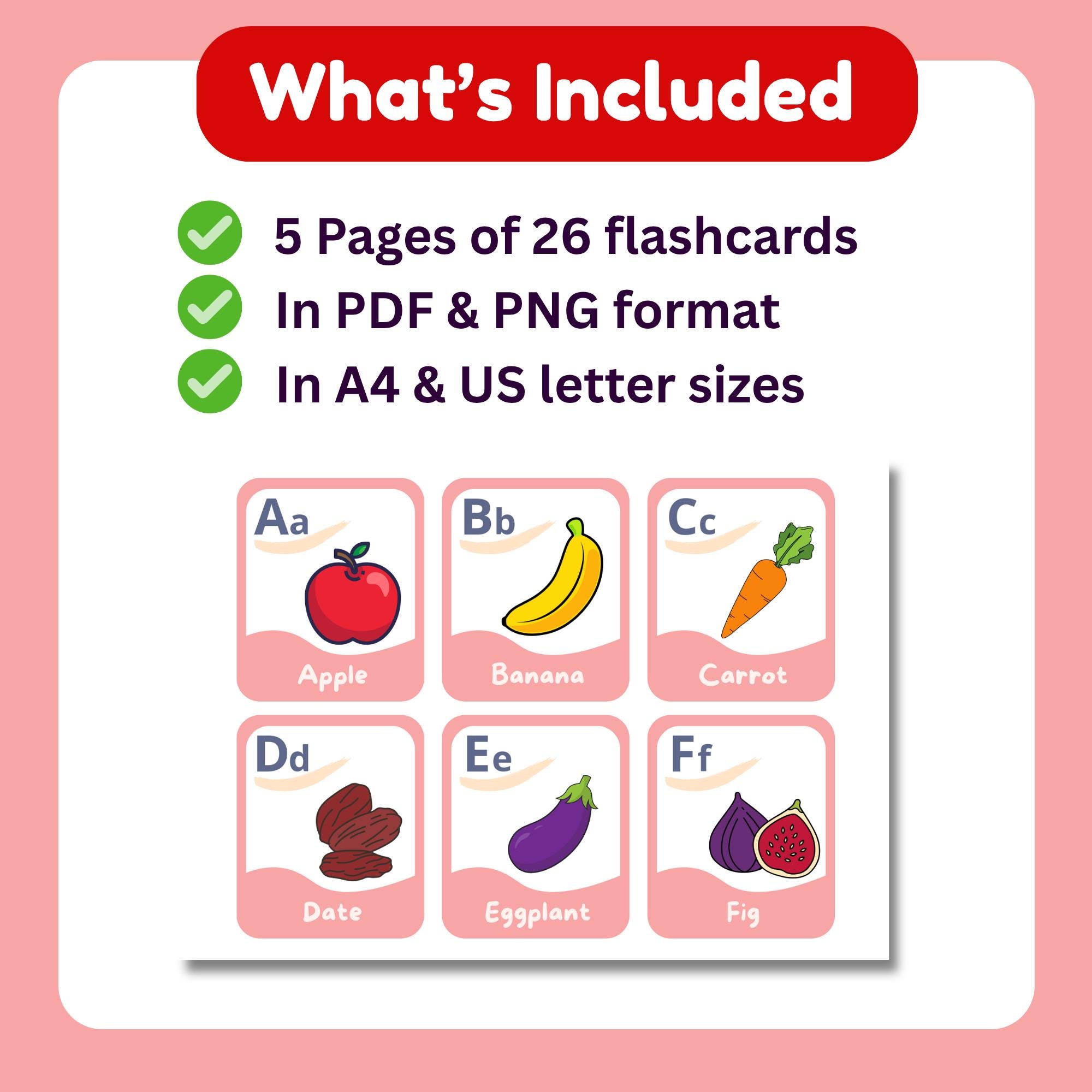 26 Printable Fruits & Vegetables Alphabet Flashcards | ABC Learning ...
