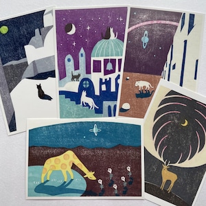 Set de 5 Postales - Animales en la Noche