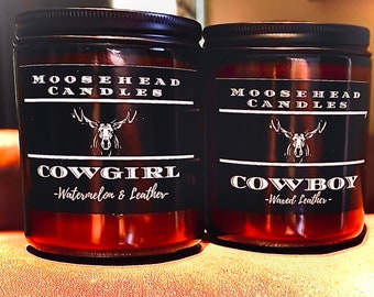 His and Hers Leather Candles Set, Aged Leather Scent, Unique Candle Gift Set, Masculine Candle, Gift for M