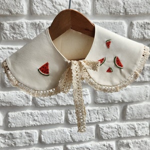 Handmade, Detachable, Watermelon Embroidered Girl's Collars. %100 Cotton Collar Bib. Peter Pan Collar. zdjęcie 5