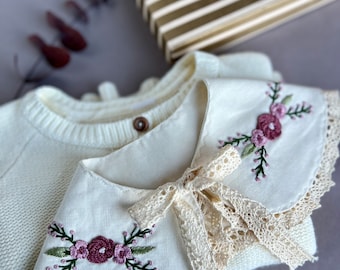 Handmade, Flower Embroidered Girl's Collar