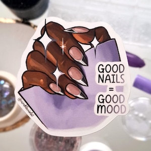 Bons ongles = autocollant de bonne humeur | Sticker manucure en vinyle mat imperméable amateur de vernis à ongles cadeau de salon tech