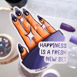 Le bonheur est un nouvel ensemble d'autocollants frais | Sticker manucure en vinyle mat imperméable amateur de vernis à ongles cadeau de salon tech