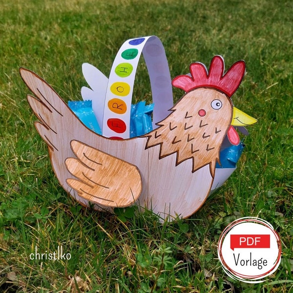 Craft template Easter basket hen