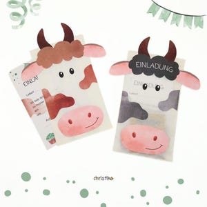 Vorlage für Kuh Einladung zum Kindergeburtstag | Stier | Cow Invitation | Bull | Geburtstagseinladung | Bauernhof | Mottoparty, Basteln, DIY