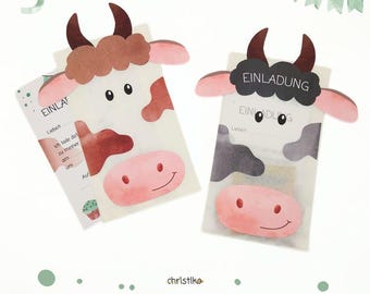 Vorlage für Kuh Einladung zum Kindergeburtstag | Stier | Cow Invitation | Bull | Geburtstagseinladung | Bauernhof | Mottoparty, Basteln, DIY