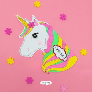 Vorlage für Einhorn Einladung | Geburtstagseinladung | Kindergeburtstag | Einladungskarte | Einhornparty | Download | DIY | Einladungskarte