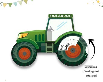 Traktor - Einladung | Vorlage zum Ausdrucken | Kindergeburtstag | PDF Download | Trecker | Bulldog | Bauernhof | Geburtstagseinladung | DIY