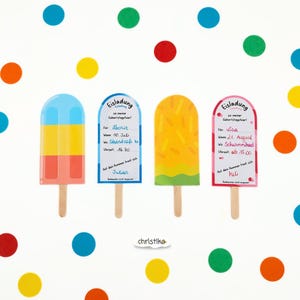 Modèle d'invitation à la crème glacée pour l'anniversaire d'un enfant, invitation d'anniversaire, fête d'enfants, fête d'été, crème glacée sur un bâton, carte d'invitation, DIY, imprimer