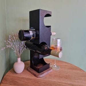 4 Bottle Wine Rack Metal and Wood | Elegant Wine Holder | Modern Rustic Wine Stand for Home Bar Decor