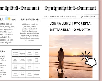 Sanomalehtikutsu syntymäpäiville, syntymäpäivälehti, sanomalehtikutsu, news paper, news paper invitation, syntymäpäiväkutsu