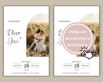 Holvikaari hääkutsu muokattava, Canva-pohja, DIY, holvikaari, kutsukortti, save the date kortti, hääkutsu omalla kuvalla, Diy hääkutsu