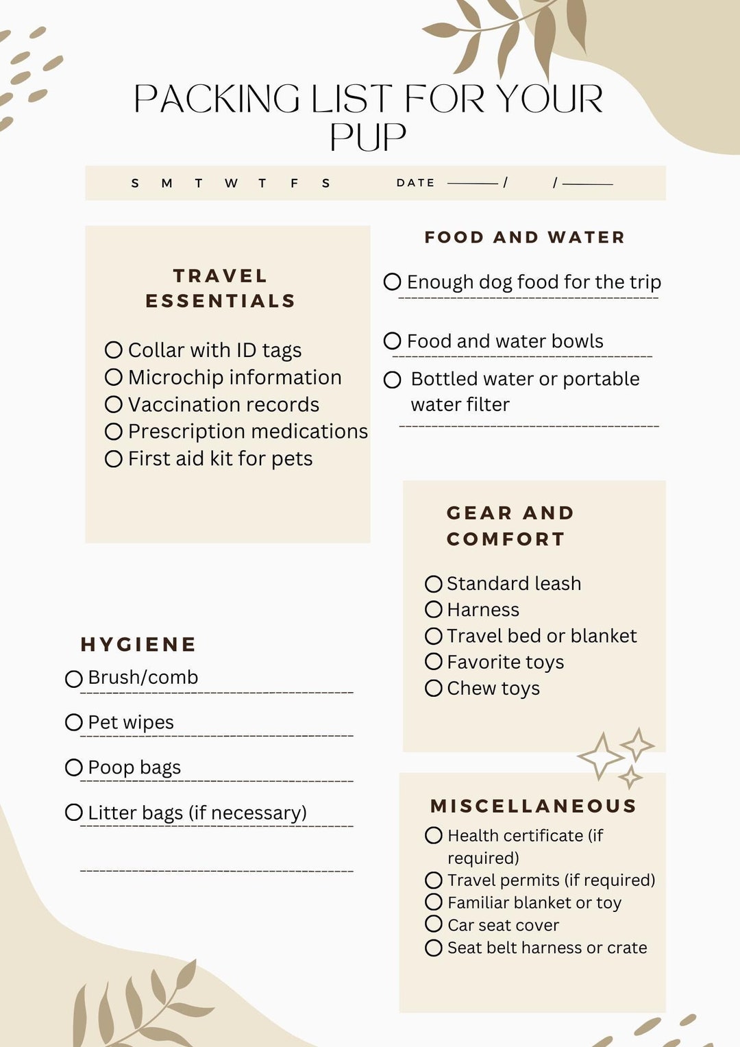 Packing List for Your Pup, for Your Dog - Etsy