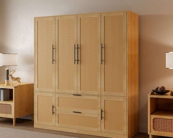 Massivholz Rattan Schrank