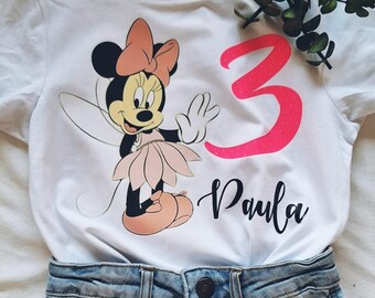 personalized birthday girl t-shirt, fairy minnie mouse, girl celebration t-shirt, Disney, fun and original t-shirt for her