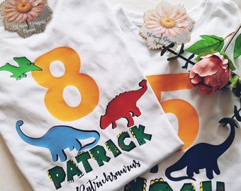personalized birthday boy t-shirt, personalized birthday girl top, customizable dinosaur t-shirt, children&#39;s celebration gift