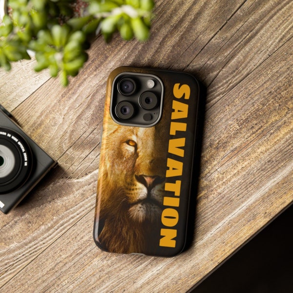 iPhone 15 Case Design "Lion of Judah - Salvation", Tough Smartphone Cover, iPhone Case with Lion Design, Christian IPhone Case