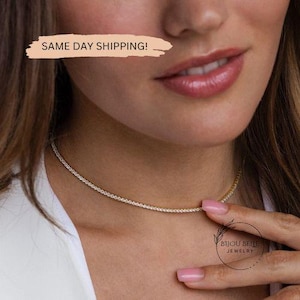 Classic Diamond Tennis Chocker Necklace for Layering - Bridal Accessories - Timeless Luxurious Style - Perfect Dainty Jewelry Gift
