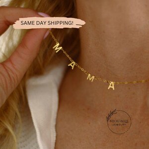 Collar con letras sueltas y espaciadas para mamá, collar sofisticado para madres, joyas personalizadas con significado, regalo posparto para el día de la madre