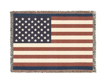Stars and Stripes Cotton Woven Blanket, American Flag Patriotic Sofa Throw, Home Decor