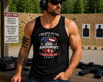 2nd Amendment Shield Tank Top | American Flag, Patriotic Firearms Design