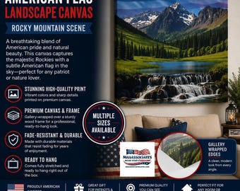 American Flag Landscape Canvas, Rocky Mountains Art with Matte Finish