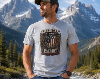 American by Birth Patriotic T-shirt | Shield & Eagle USA Flag Emblem Cotton Tee