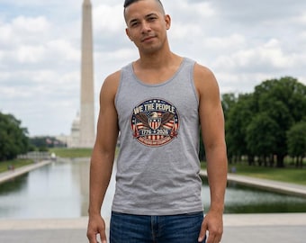We The People 1776-2026 Cotton Tank Top | Patriotic Apparel American Flag Constitution Emblem