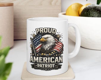 Proud American Patriot Bald Eagle Ceramic Mug | USA Flag, Patriotic Coffee Cup