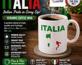 Italia Coffee Mug, Italian Flag Ceramic Cup, Colors of Italy