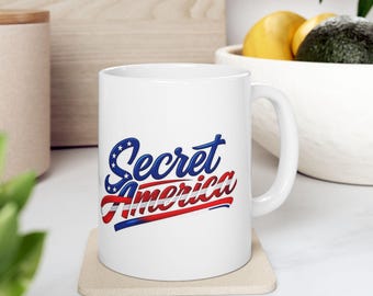 Secret America Mug | Patriotic Script with American Flag Elements