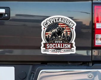 Political Magnet: Capitalism Over Socialism Die-Cut Design with American Flag