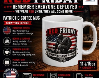 Patriotic Mug with American Flag Graphic, Red Friday Ceramic Coffee Cup