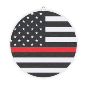 Rustic Wood Sign, Black and White American Flag Wall Decor, Thin Red Line Sign, Home Decor, Gift for Firefighter
