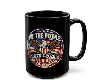 「We The People America 250 セミクインセンテニアル セラミック マグカップ、アメリカン プライド、ブラック コーヒー カップ」
