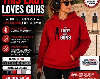 Ladies Gun Lover Hoodie, Bold Graphic Design with Kangaroo Pocket