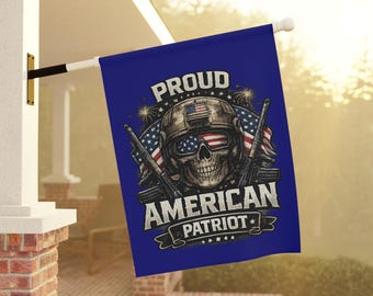 Proud American Patriot Outdoor Banner Military Helmet Patriotic Front Porch Decor Garden Flag