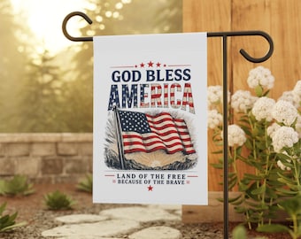 God Bless America Garden Flag | Patriotic Yard Banner with Vintage American Art, Fourth of July Outdoor Decor