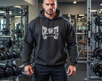 Fitness Apparel Workout Clothes Hooded Sweatshirt - 'Crush It!' Cozy Cotton Hoodie for Gym