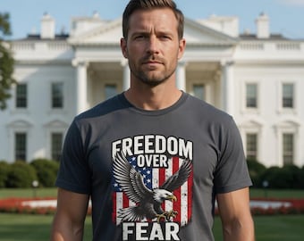 Freedom Over Fear Bald Eagle Patriotic Apparel Cotton Shirt | American Flag Graphic Tee