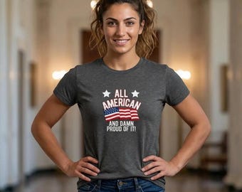 All American Flag Tee Women | Hand Drawn Stars Stripes Ladies Shirt | July 4th Cotton