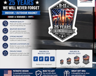 9-11 Tribute Twin Towers 25 Years Die-Cut Magnet | We Will Never Forget Auto Decal