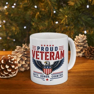 Proud Veteran Ceramic Mug American Eagle Stars and Stripes Patriotic Coffee Cup