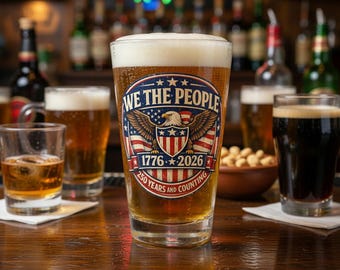 We the People 250 Years Semiquincentennial Pint Glass | American Eagle 1776-2026 USA Flag