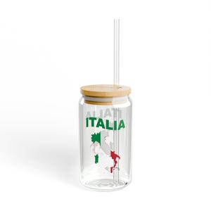 Bicchiere con cannuccia a tema Italia, 16 once - Ideale per feste estive, incontri all&#39;aperto, regalo per gli amanti dell&#39;Italia, Stoviglie ecologiche, [...]