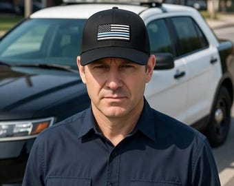 Thin Blue Line Hat, Embroidered Law Enforcement Cap with Adjustable Fit